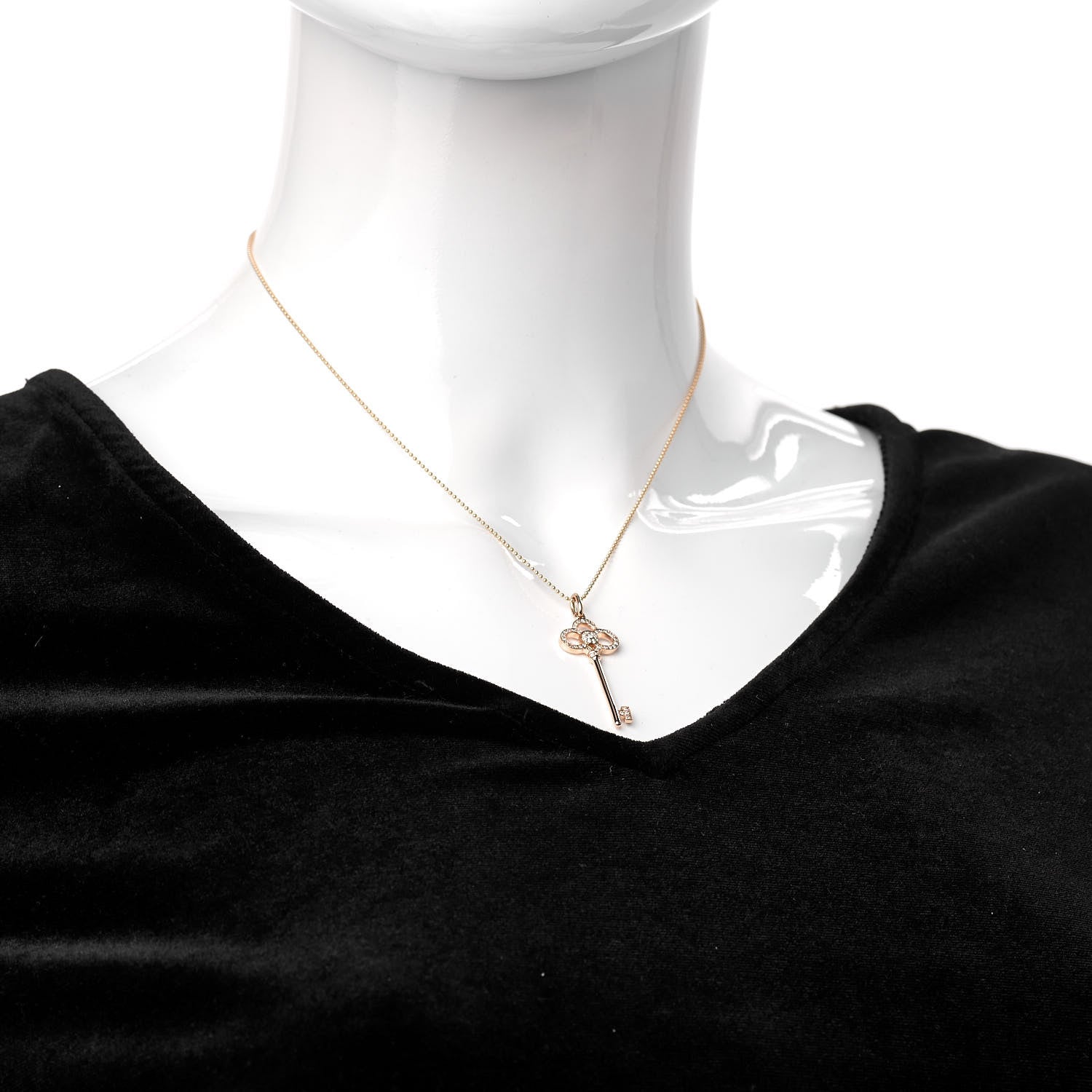 Tiffany 18K Rose Gold Diamond Crown Key Pendant Necklace 2 of 5