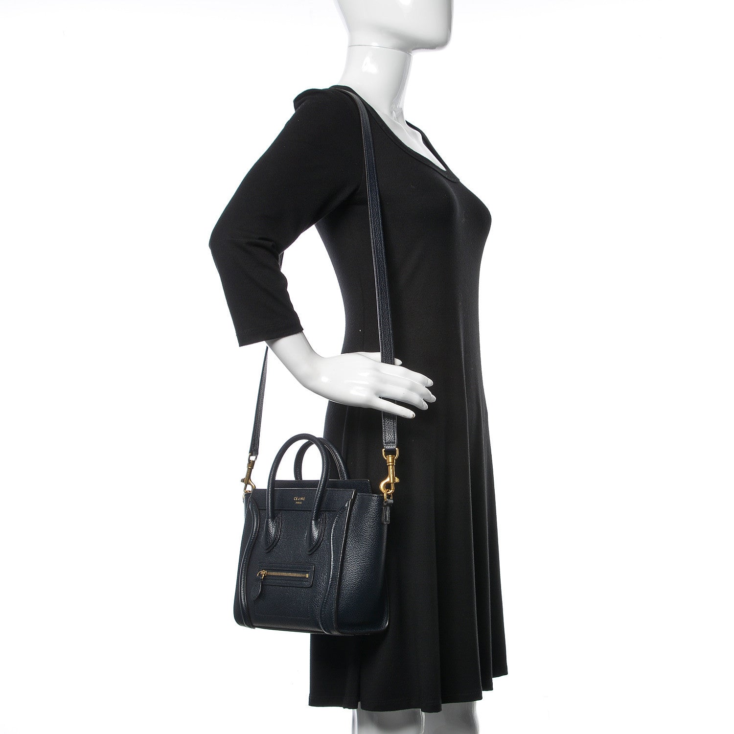Celine Drummed Calfskin Nano Luggage Midnight 2 of 9