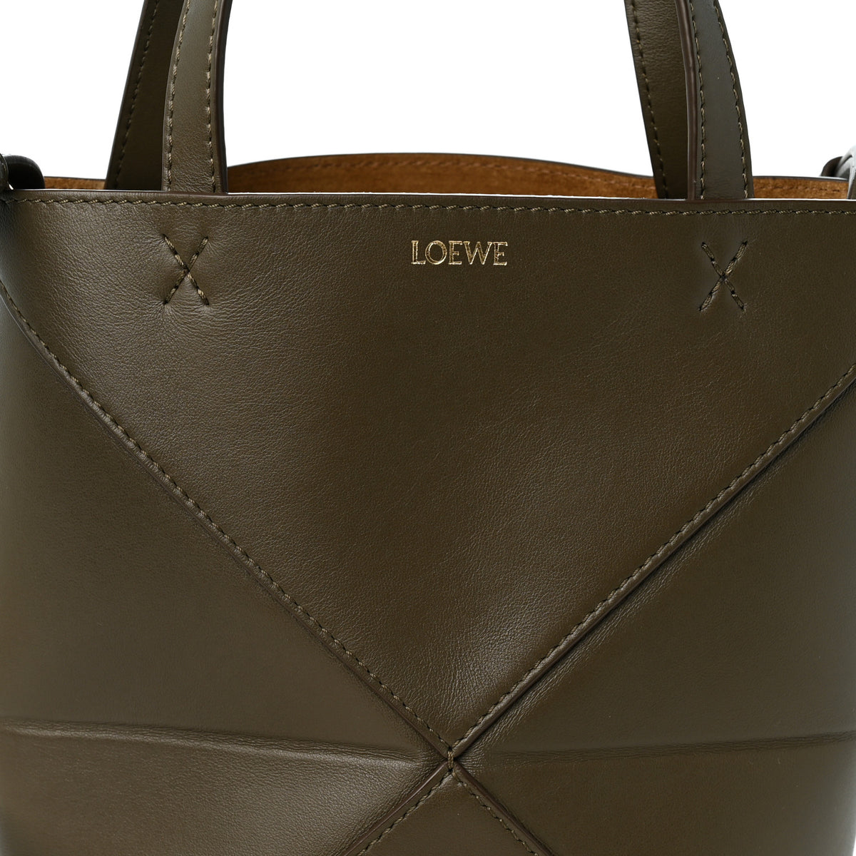 Shiny Calfskin Mini Puzzle Fold Tote Dark Khaki
