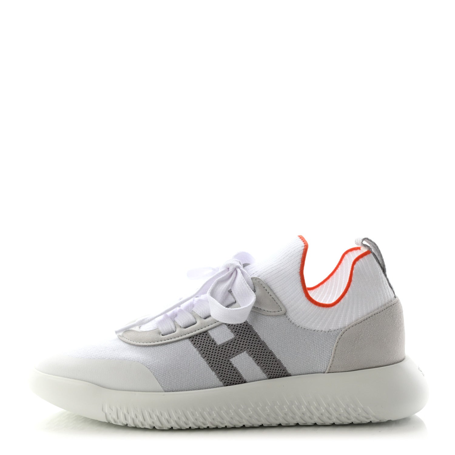 Hermes Knit Suede Goatskin Womens Crew Sneakers 37 White Gris 1 of 8