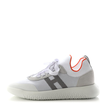 Hermes Knit Suede Goatskin Womens Crew Sneakers 37 White Gris 1 of 8