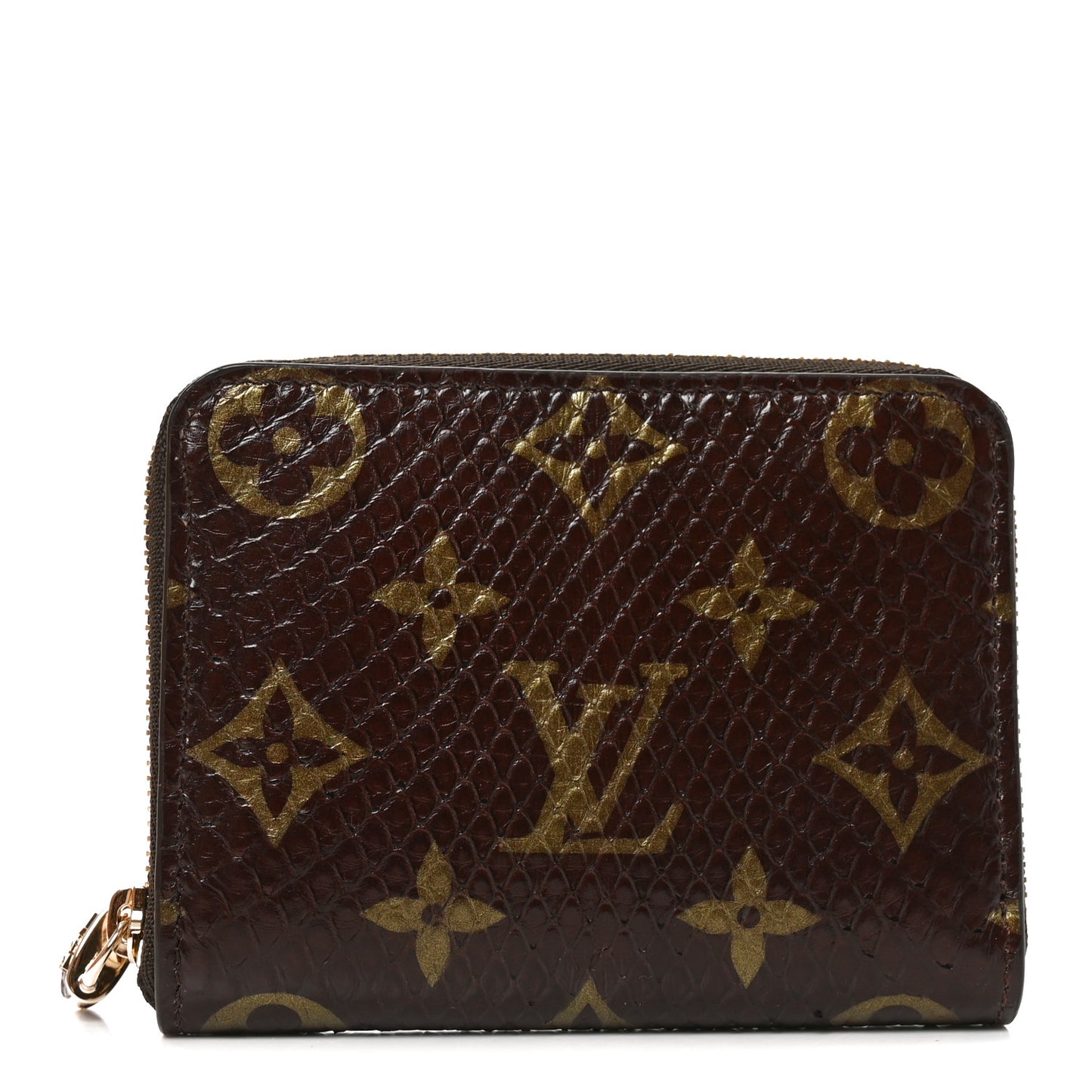 Snakeskin Monogram Zippy Padlock Coin Purse Brown
