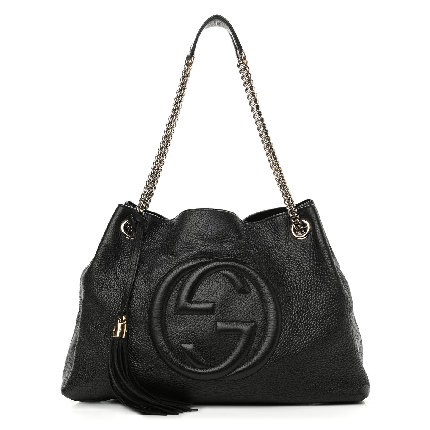 Pebbled Calfskin Medium Soho Chain Shoulder Bag Black
