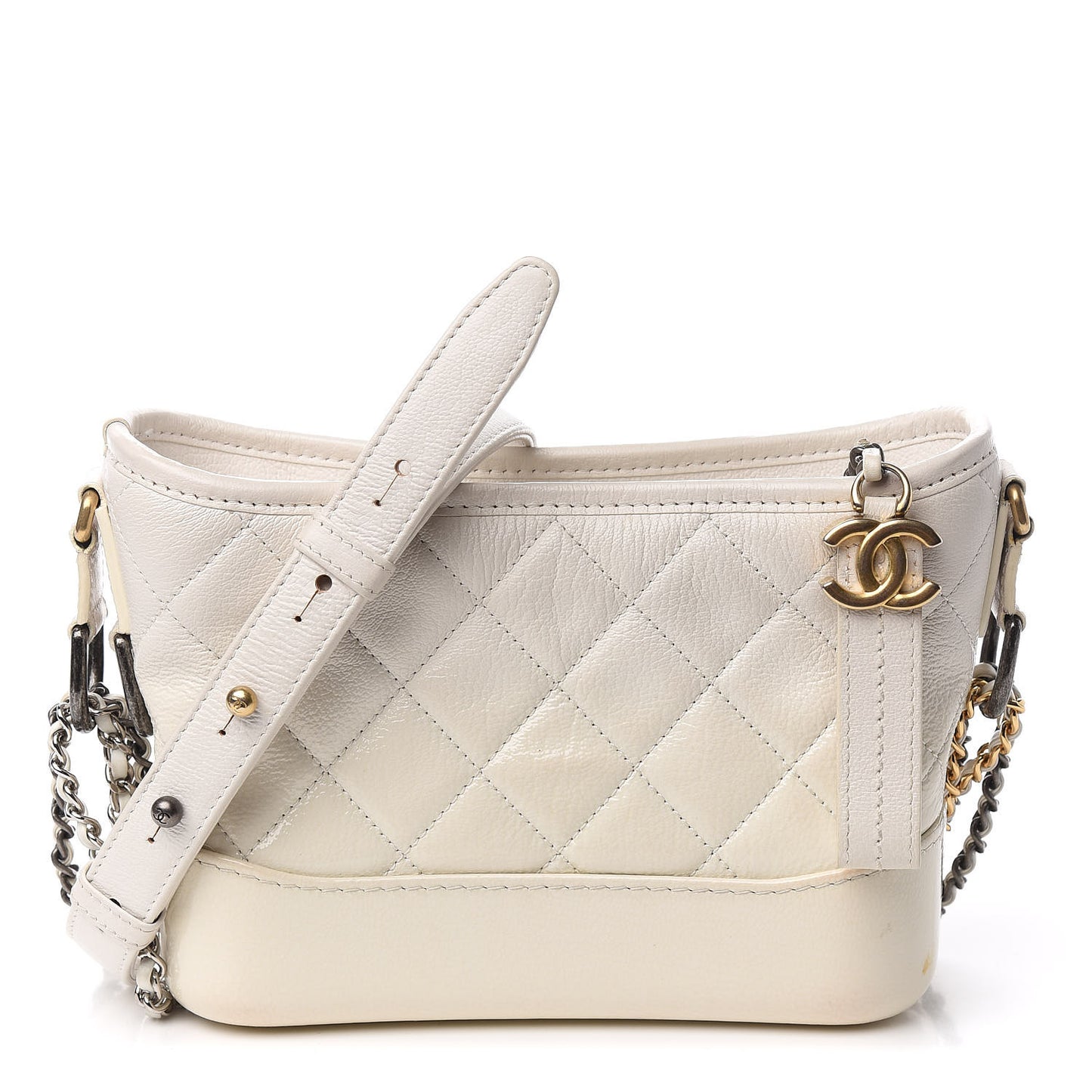 Patent Goatskin Quilted Small Gabrielle Hobo White