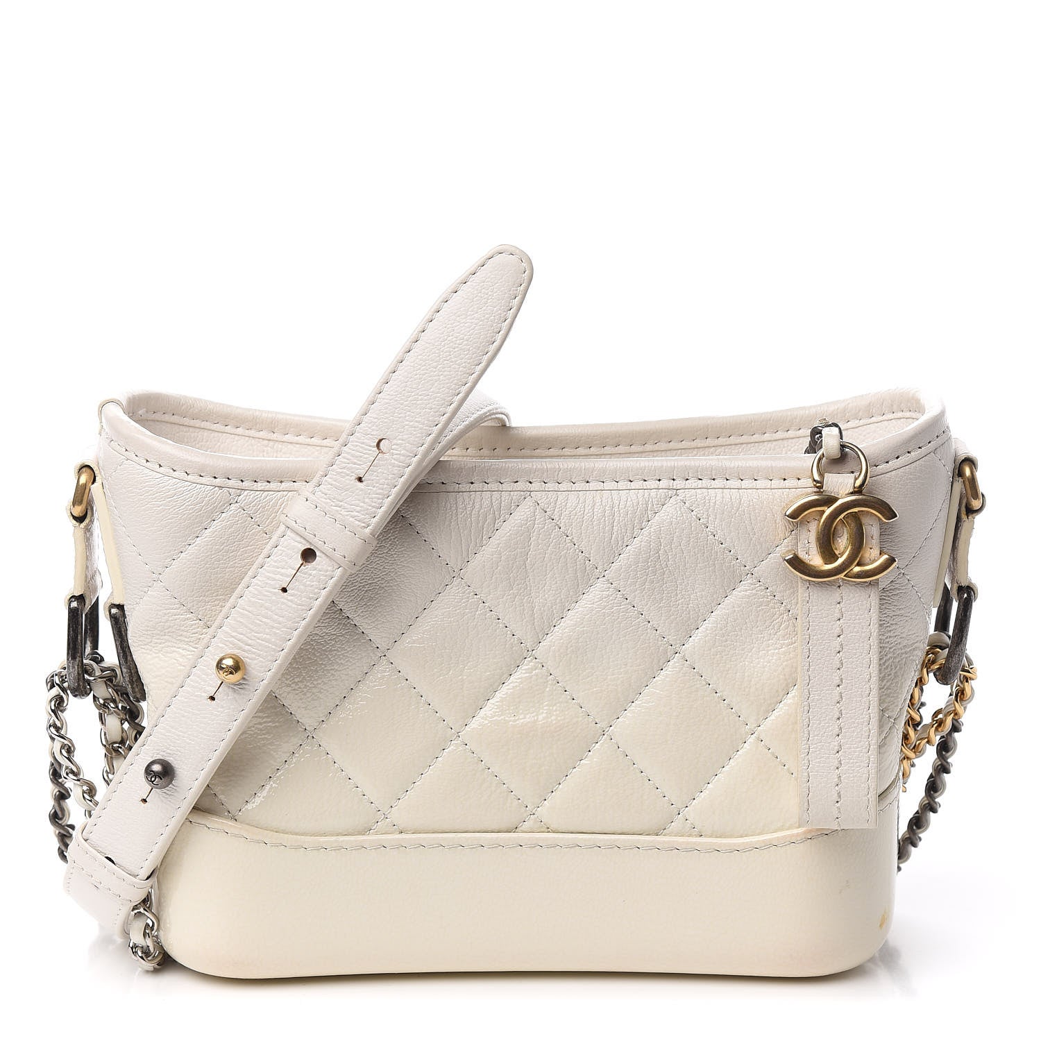 Chanel Patent Goatskin Quilted Small Gabrielle Hobo White 1 of 14