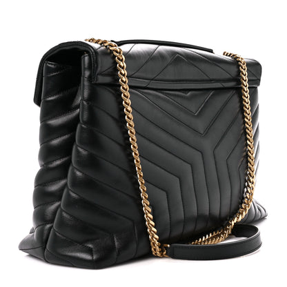 Saint Laurent Calfskin Y Quilted Monogram Large Loulou Chain Satchel Black 4 of 13