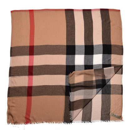 Burberry Modal Silk Cashmere Sheer Mega Check Scarf Camel 1 of 6