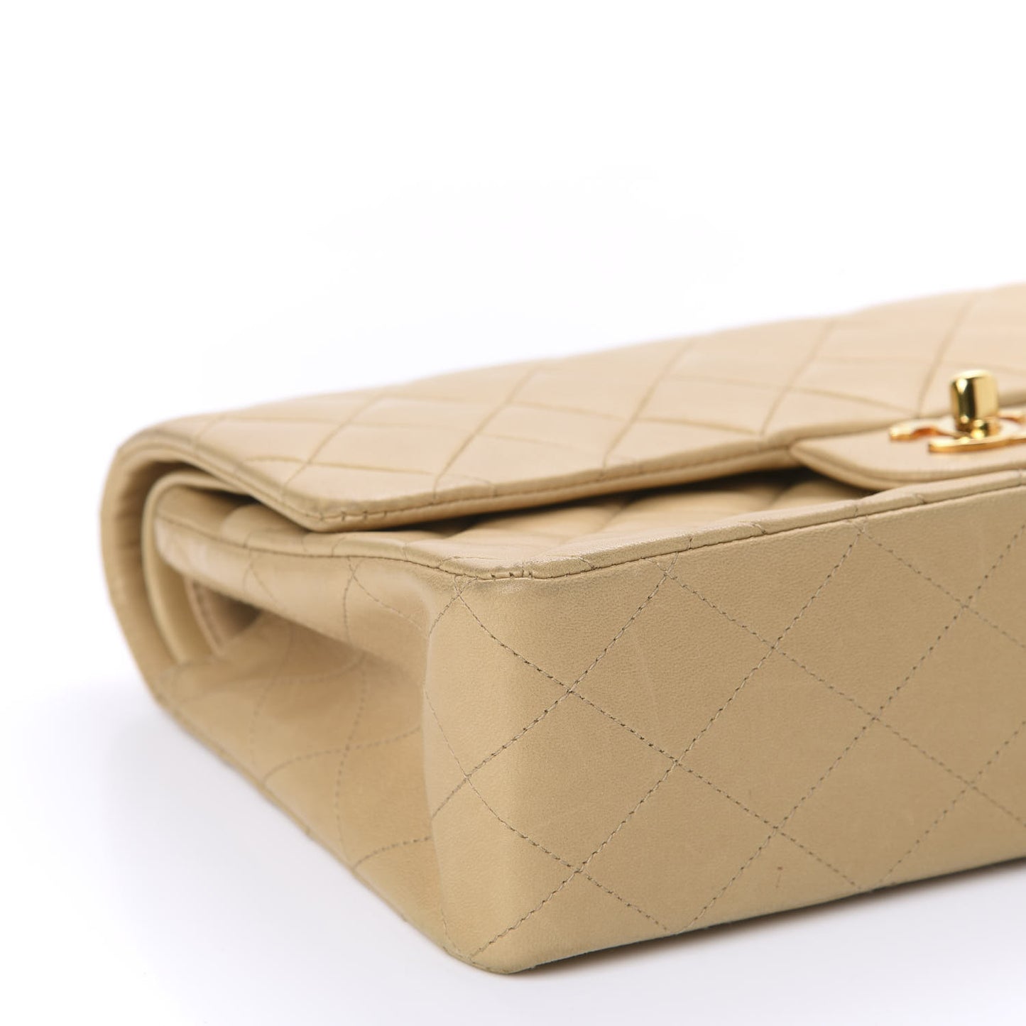 Lambskin Quilted Medium Double Flap Beige