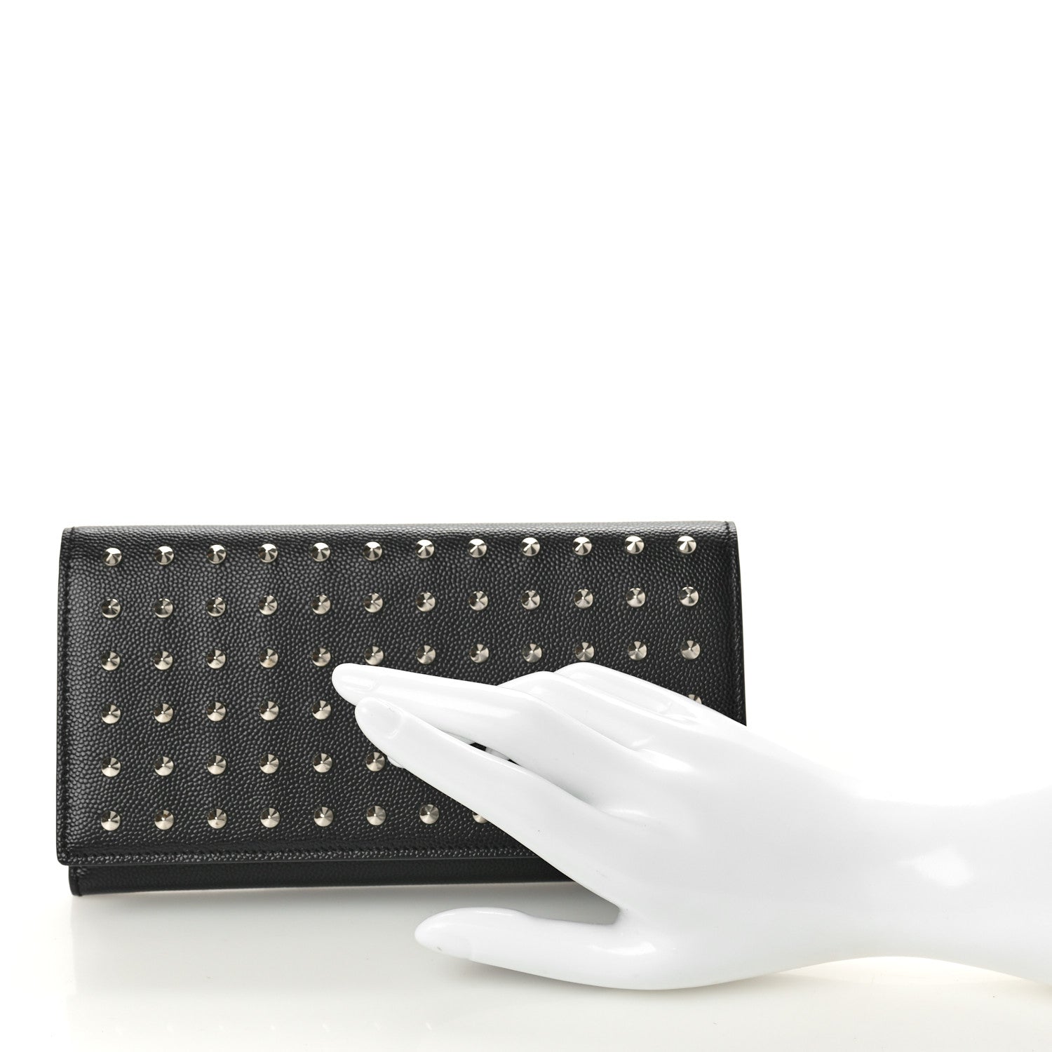 Saint Laurent Grain De Poudre Studded Classic Marquage Flap Wallet Black 2 of 8