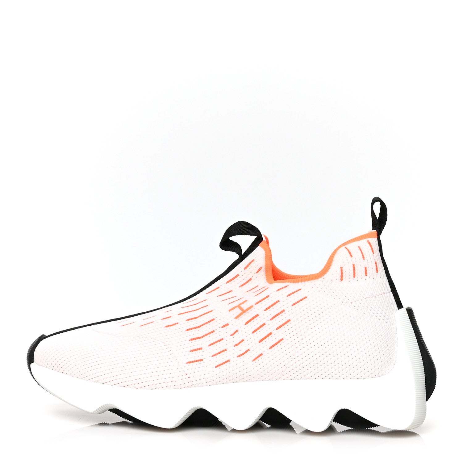Hermes Technical Canvas Goatskin Womens Eclair Sneakers 37.5 White Orange 1 of 7