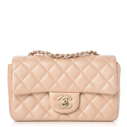 Chanel Pearly Caviar Quilted Mini Rectangular Flap Beige 1 of 11