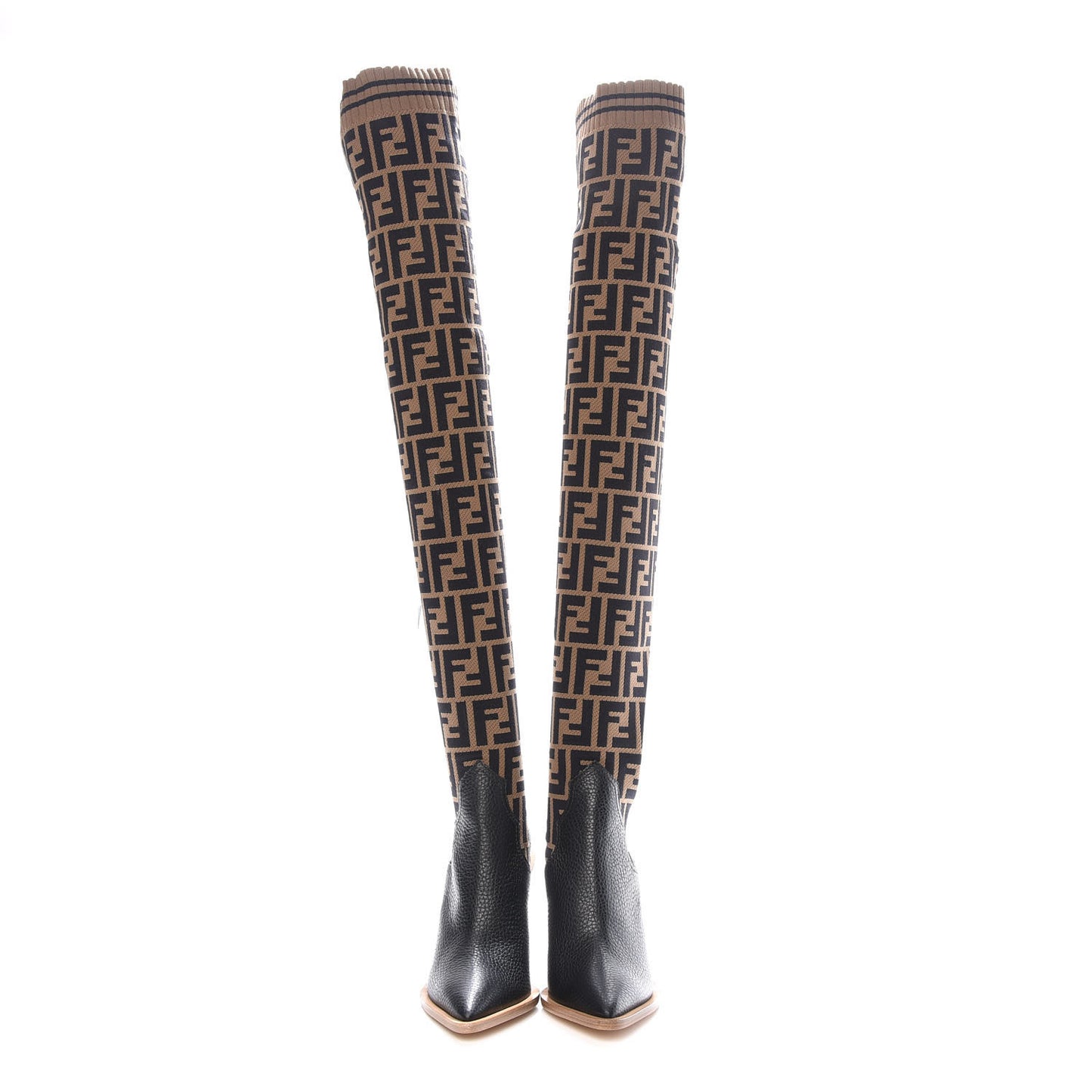 Stretch Fabric FF Cutwalk Thigh High Sock Boots 36 Tobacco Black