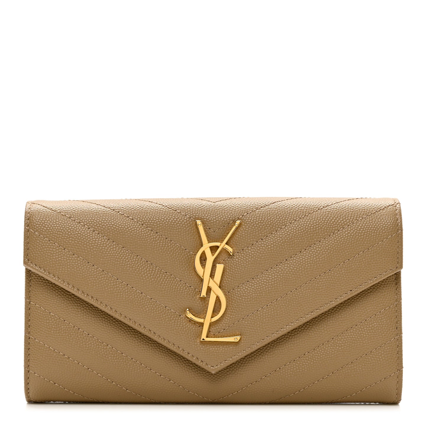 Grain De Poudre Matelasse Chevron Monogram Flap Wallet Dark Latte