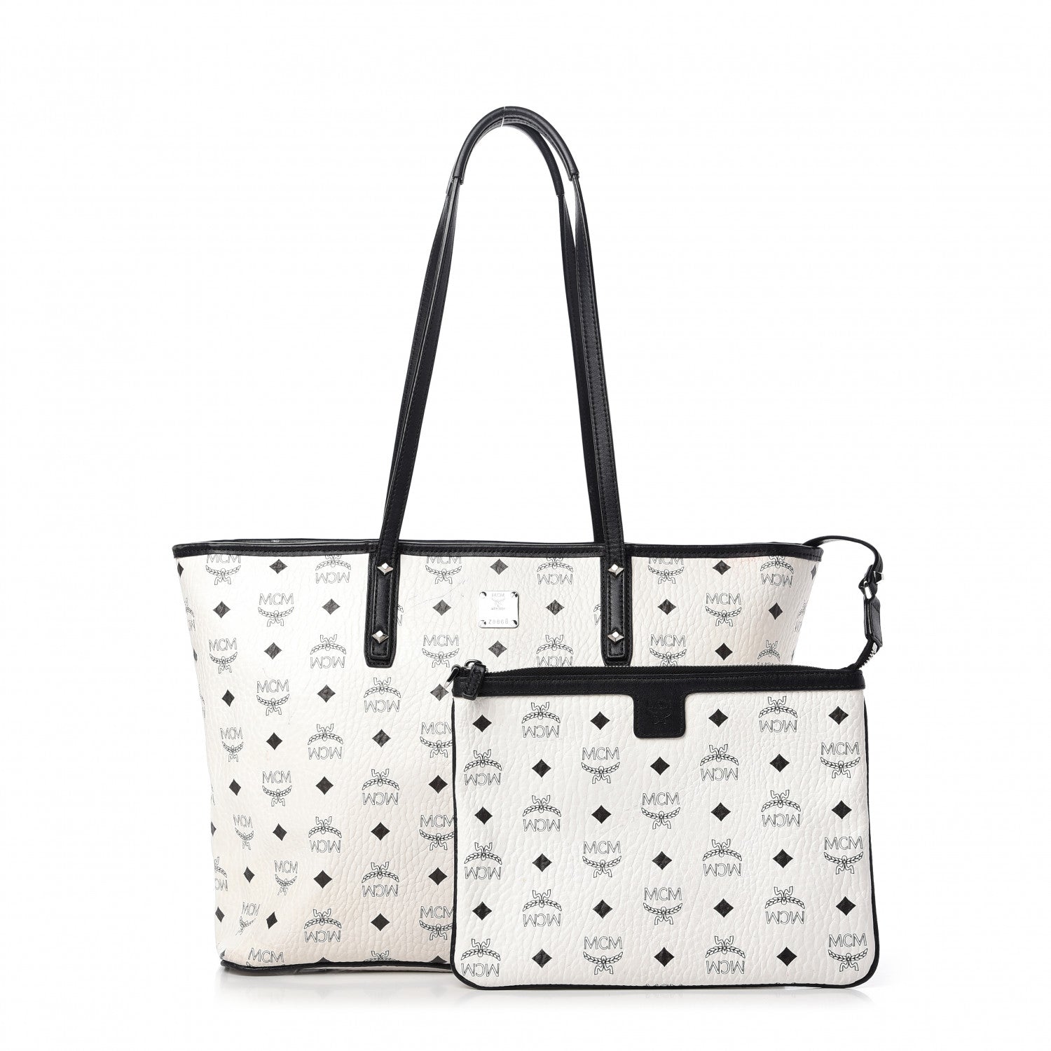 MCM Visetos Medium Anya Zip Top Shopper Tote White 1 of 17