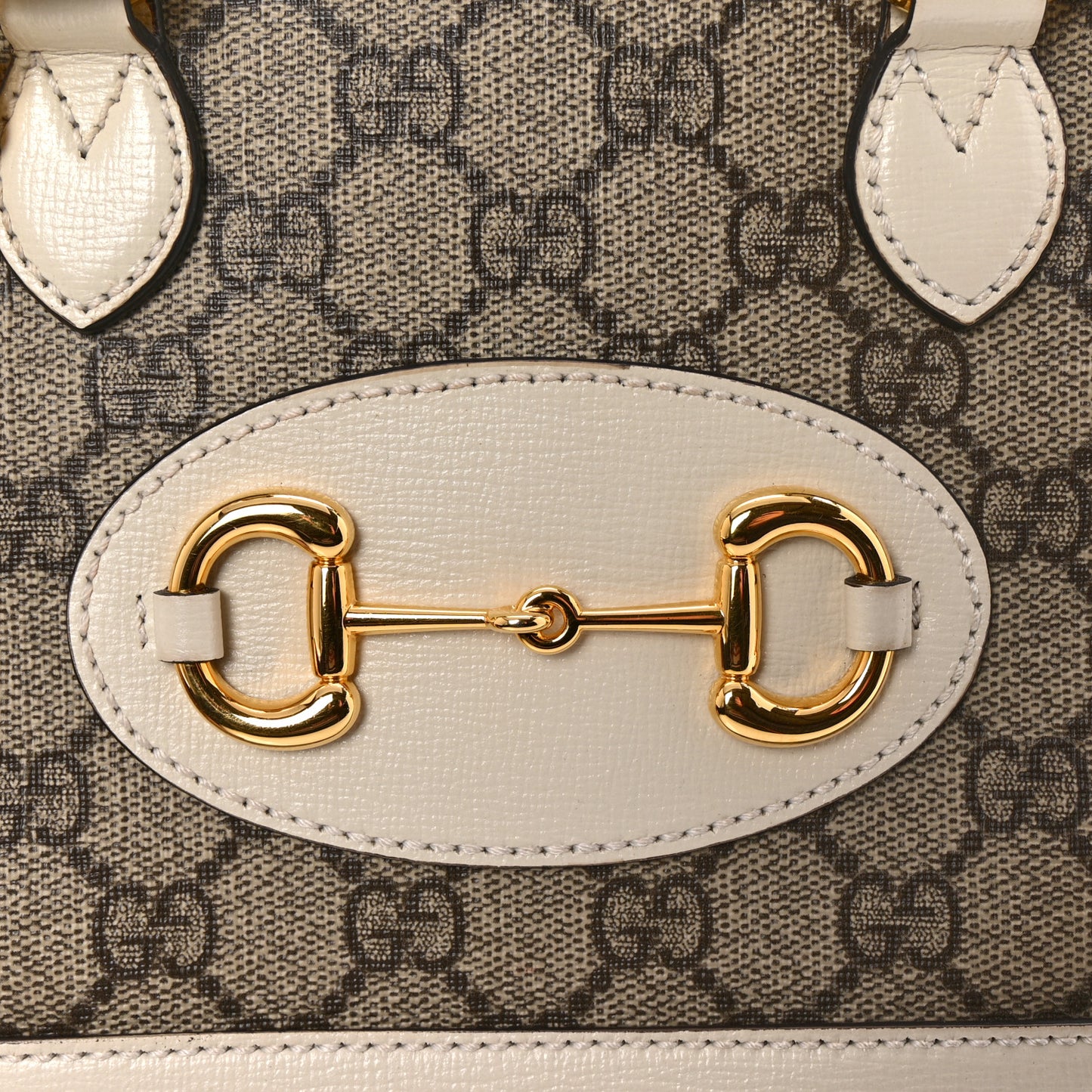 GG Supreme Monogram Azalea Calfskin Mini Horsebit 1955 Top Handle Bag Beige Ebony Mystic White