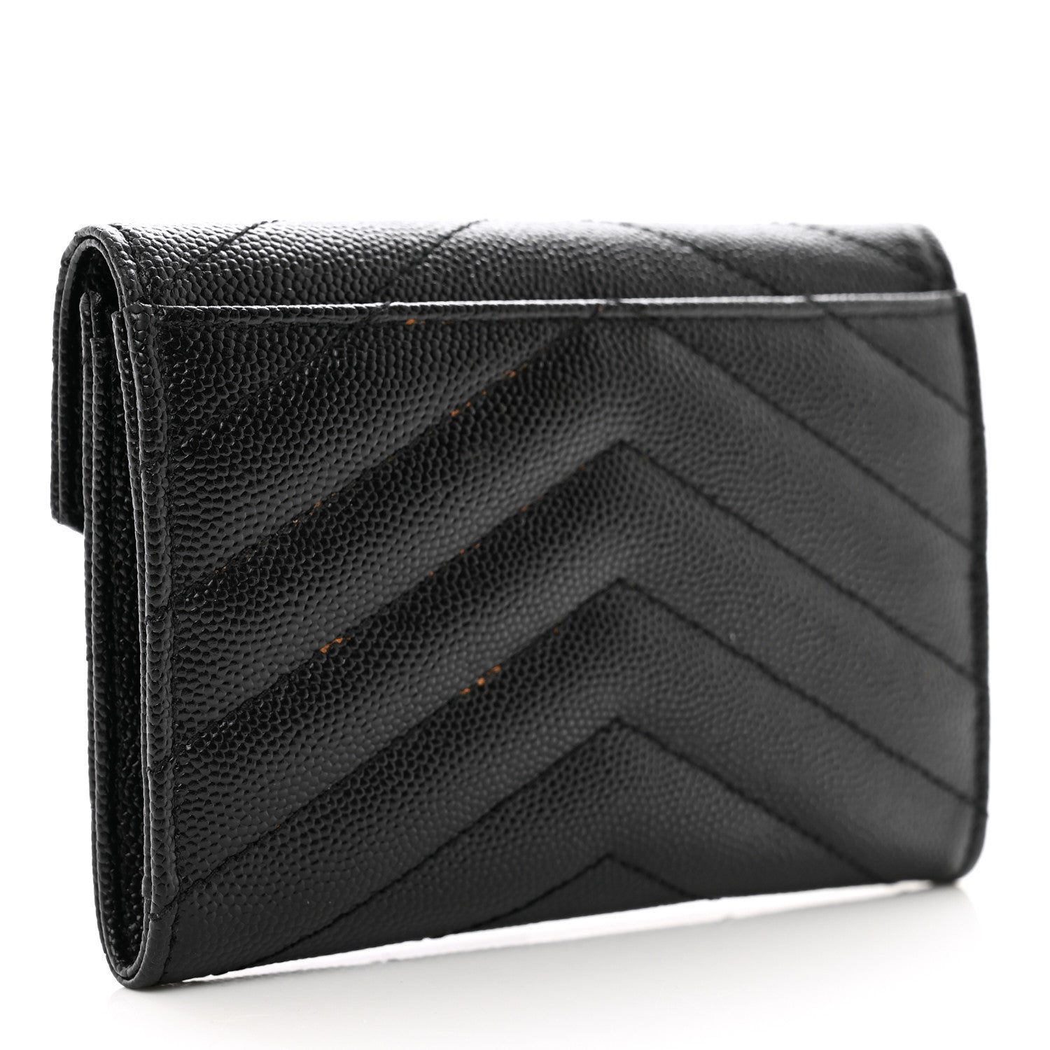 Saint Laurent Grain De Poudre Matelasse Chevron Small Monogram Envelope Wallet Black 3 of 7