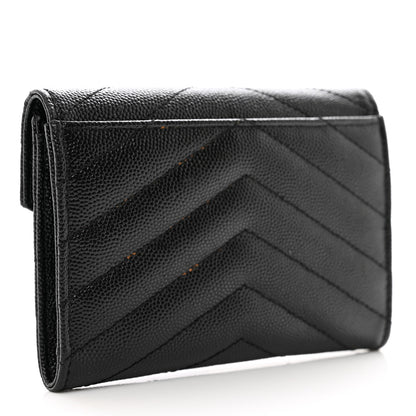 Saint Laurent Grain De Poudre Matelasse Chevron Small Monogram Envelope Wallet Black 3 of 7