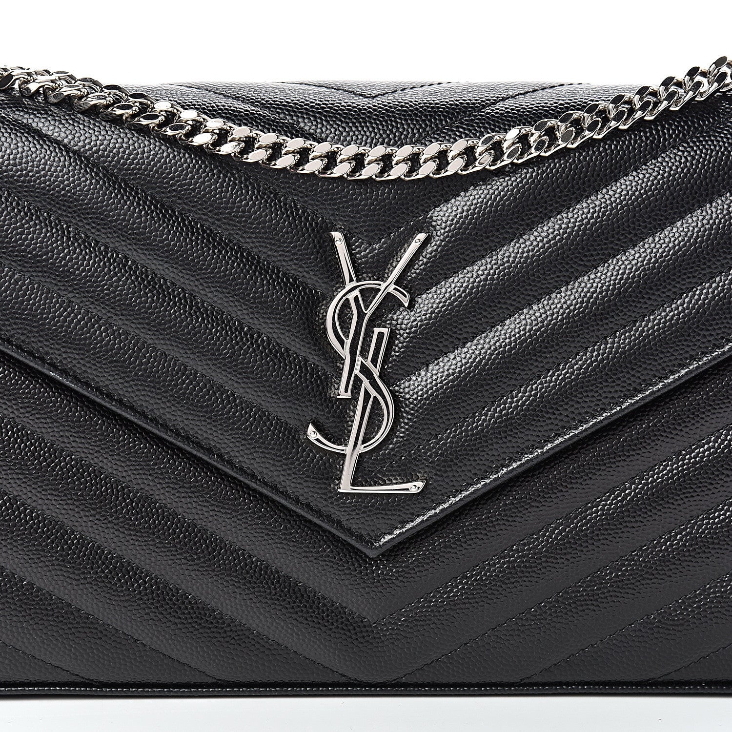 Saint Laurent Grain De Poudre Matelasse Chevron Monogram Chain Wallet Black 7 of 10