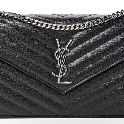 Saint Laurent Grain De Poudre Matelasse Chevron Monogram Chain Wallet Black 7 of 10