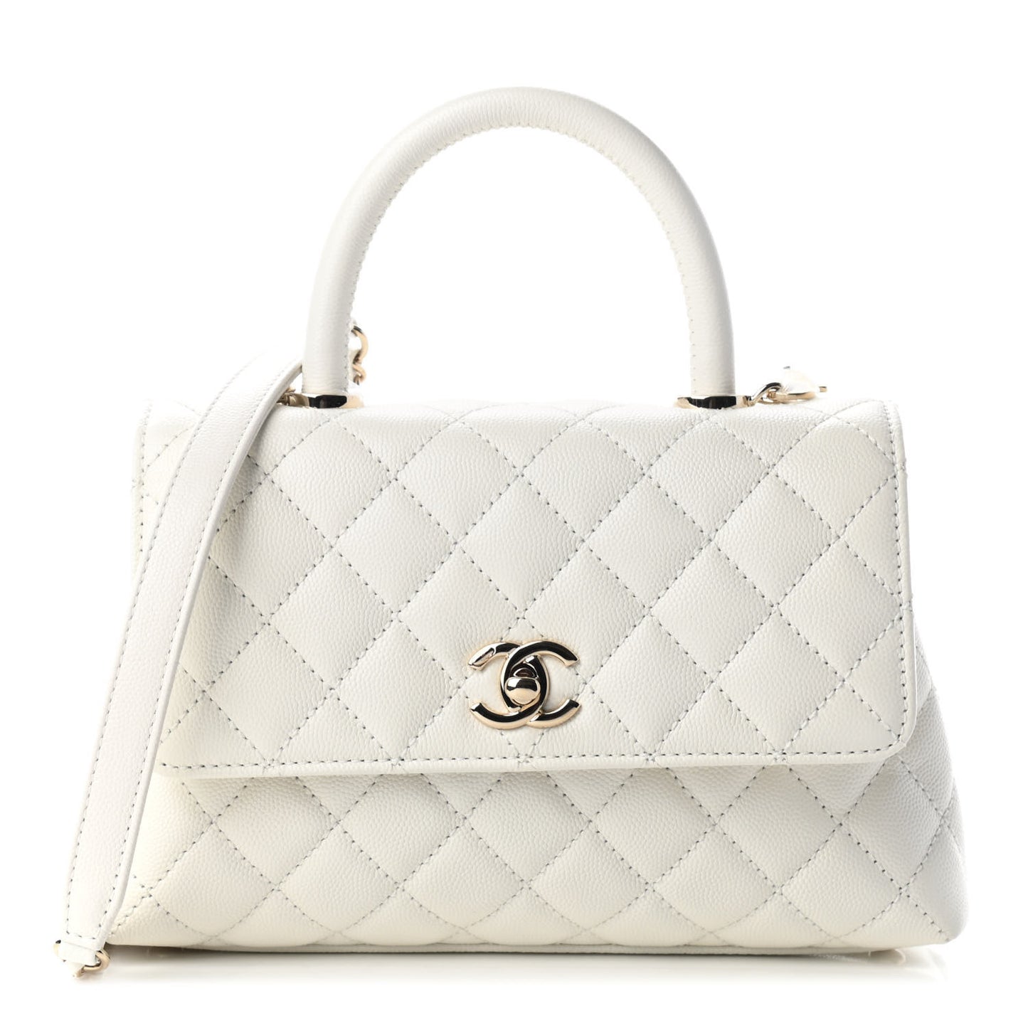 Caviar Quilted Mini Coco Handle Flap White