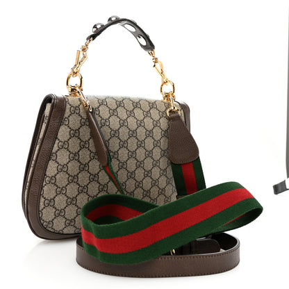 Gucci GG Supreme Monogram Textured Dollar Calfskin Web Medium Blondie Top Handle Shoulder Flap Bag Beige Ebony New Acero 3 of 11