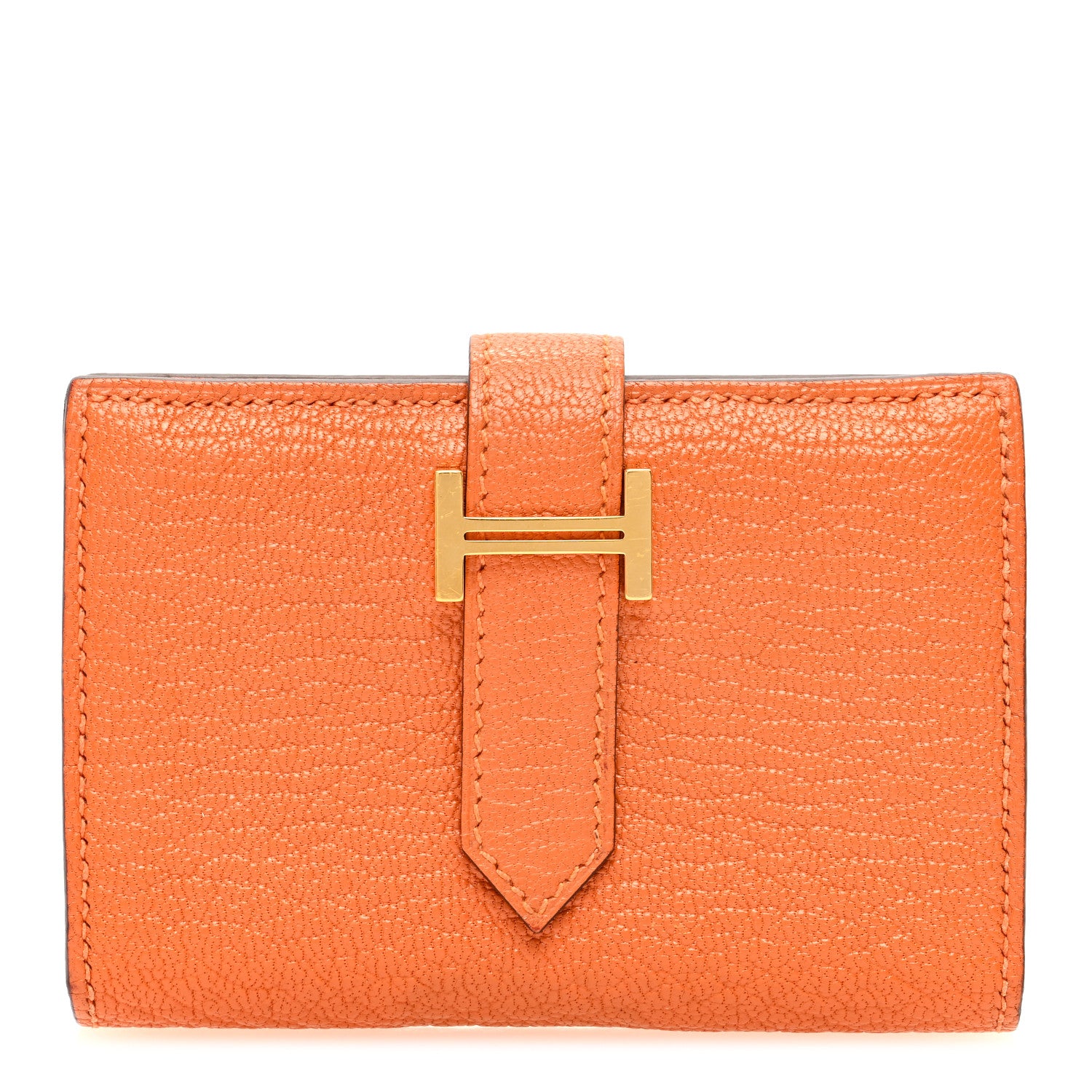 Hermes Chevre Mysore Verso Mini Bearn Wallet Orange Feu 1 of 8