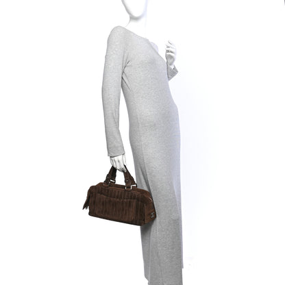 Chanel Suede Vertical Quilted Bowler Brown 2 of 10