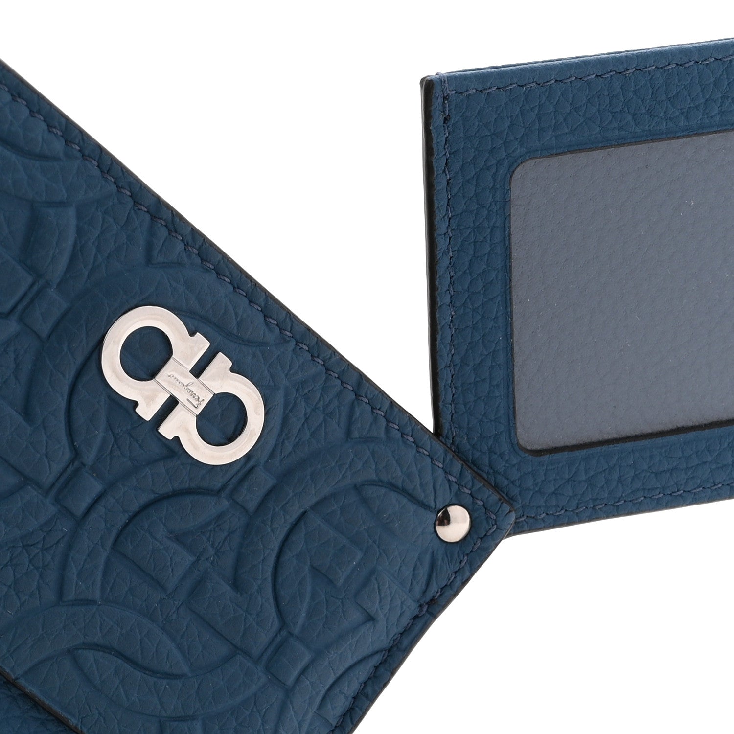 Salvatore Ferragamo Calfskin Embossed Logo Card Case Blue 8 of 9