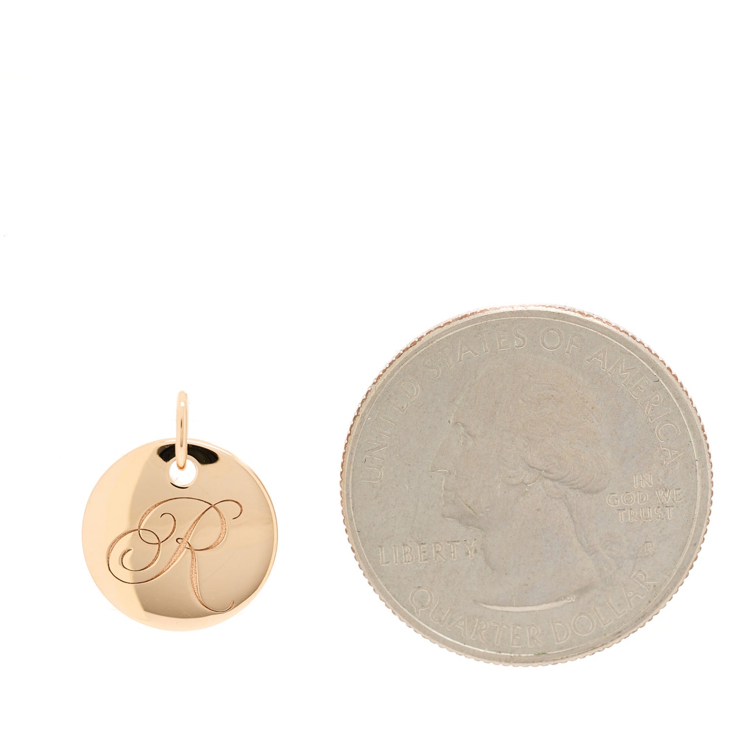 18K Rose Gold Notes Letter R Disc Charm Pendant