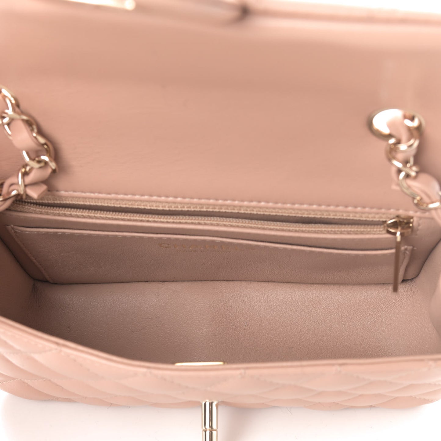 Lambskin Quilted Mini Rectangular Flap Dark Beige