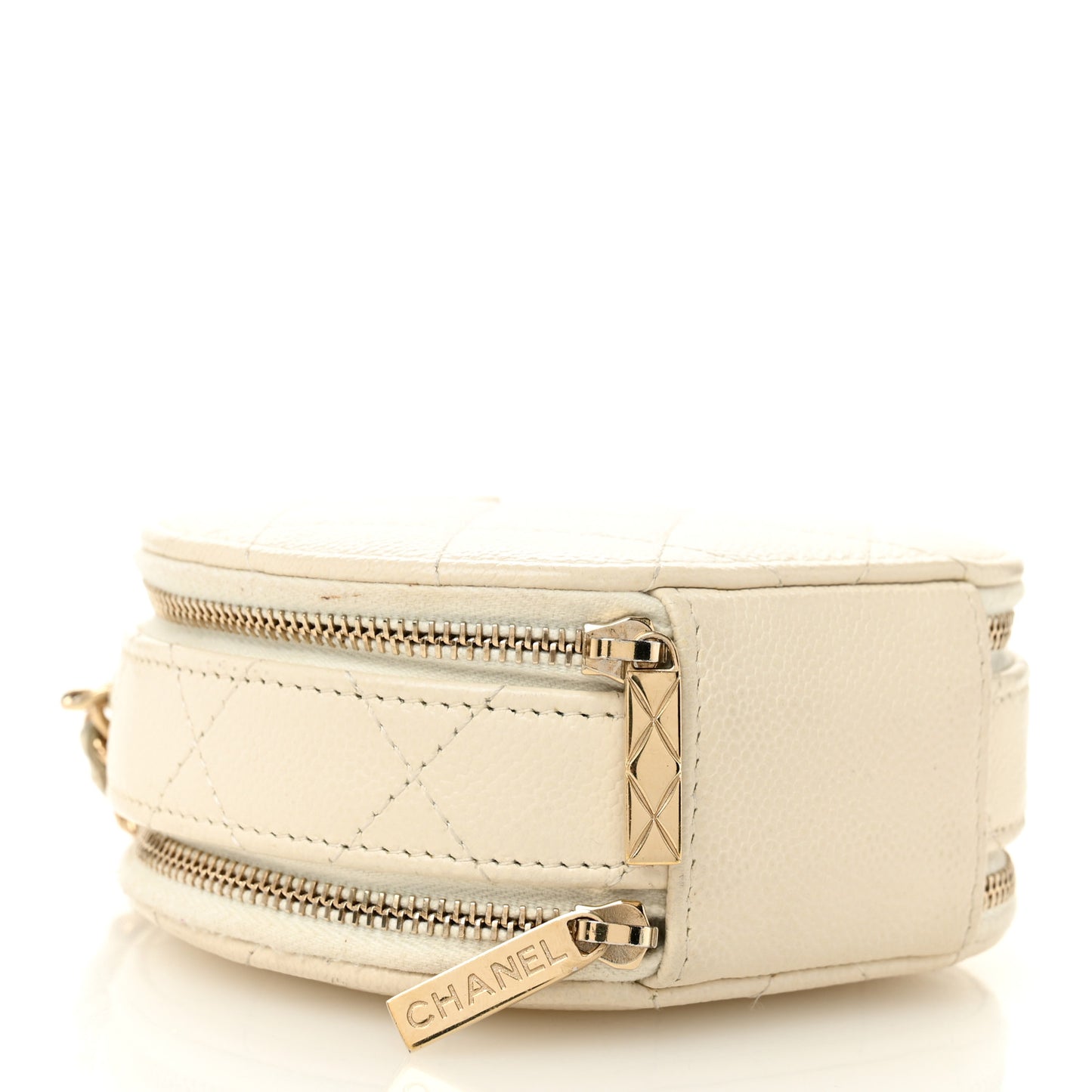 Caviar Quilted Round Handle With Care Vanity With Chain White