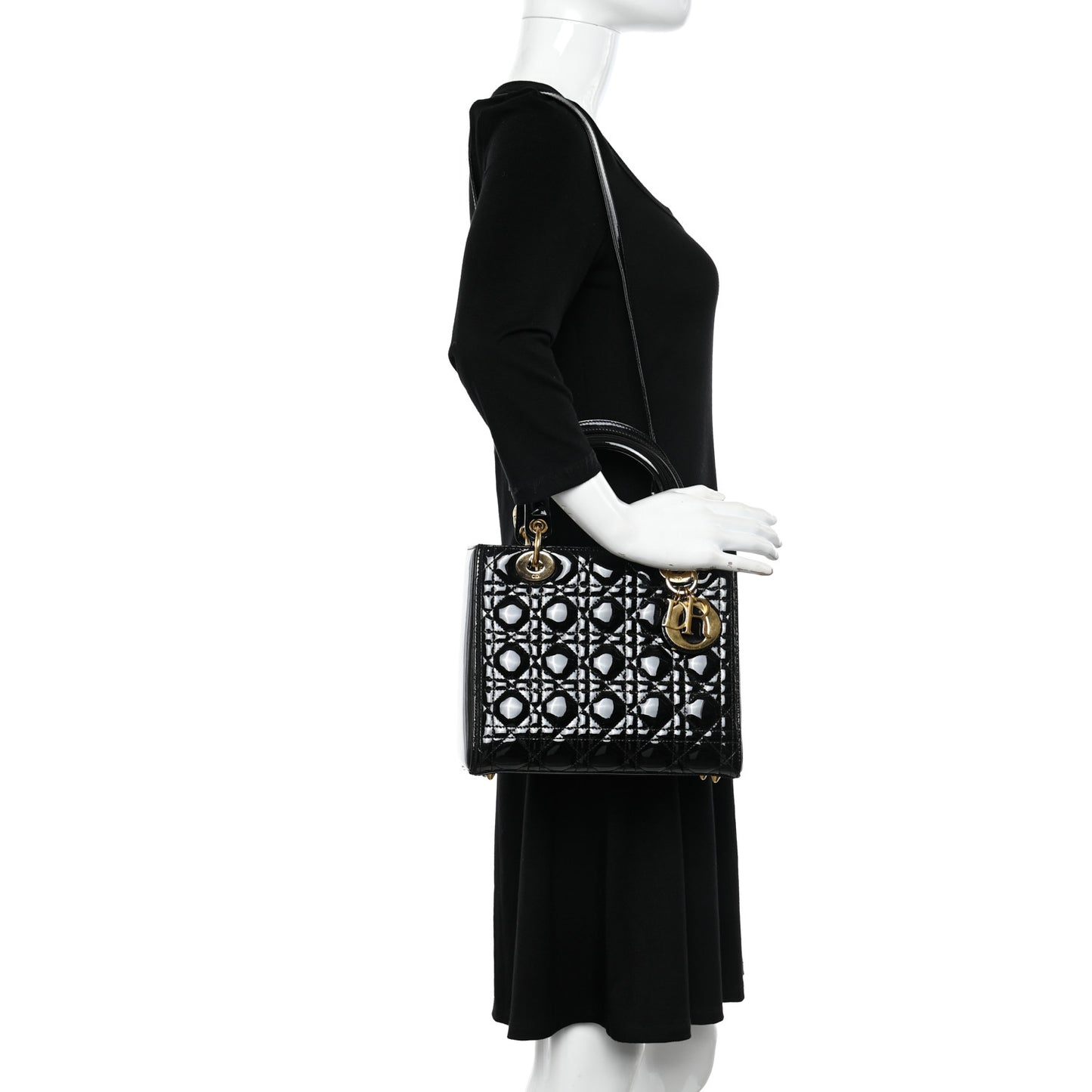 Patent Cannage Medium Lady Dior Black