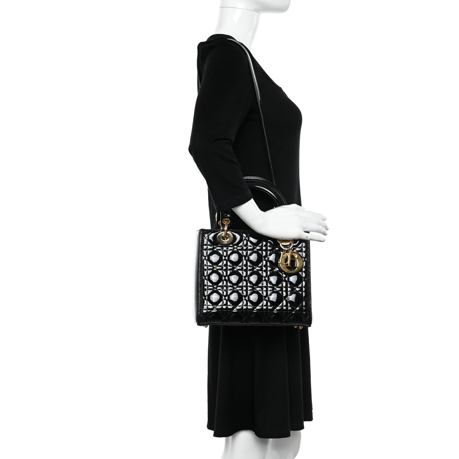 Christian Dior Patent Cannage Medium Lady Dior Black 2 of 9