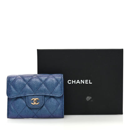 Chanel Iridescent Caviar Flap Quilted Card Holder Wallet Dark Blue 8 of 8