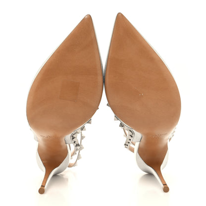 Valentino Garavani Metallic Pebbled Calfskin Rockstud Ankle Strap 100mm Pumps 41 Silver 5 of 9