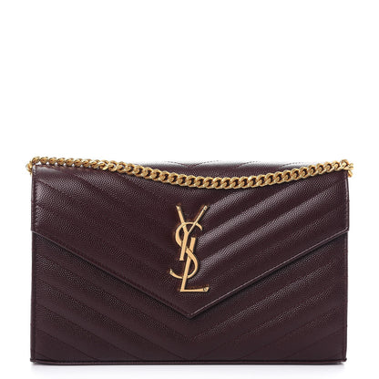 Saint Laurent Grain De Poudre Matelasse Chevron Monogram Chain Wallet Amaranto 1 of 8