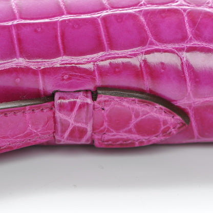 Hermes Shiny Niloticus Crocodile Kelly Cut Pochette Rose Scheherazade 12 of 21
