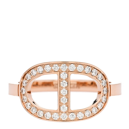 Hermes 18K Rose Gold Diamond MM Chaine d'Ancre Contour Ring 49 4.75 1 of 5