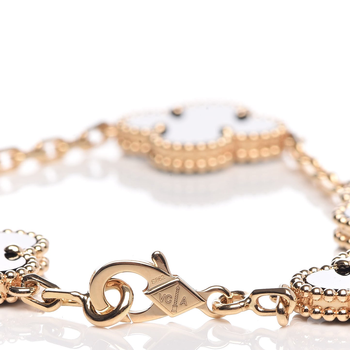 18K Yellow Gold Black Onyx 5 Motifs Vintage Alhambra Bracelet