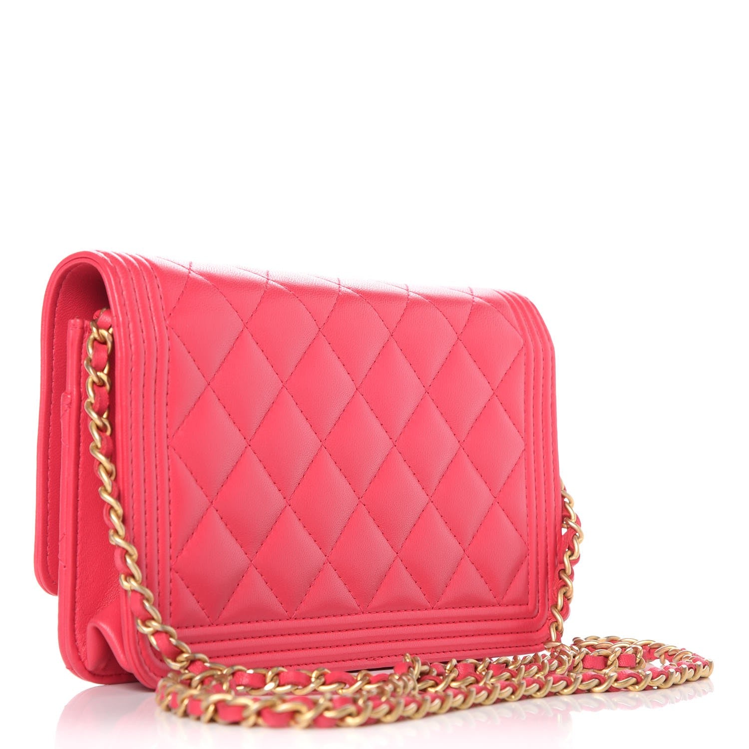 Chanel Lambskin Quilted Boy Wallet On Chain WOC Fuchsia 3 of 9