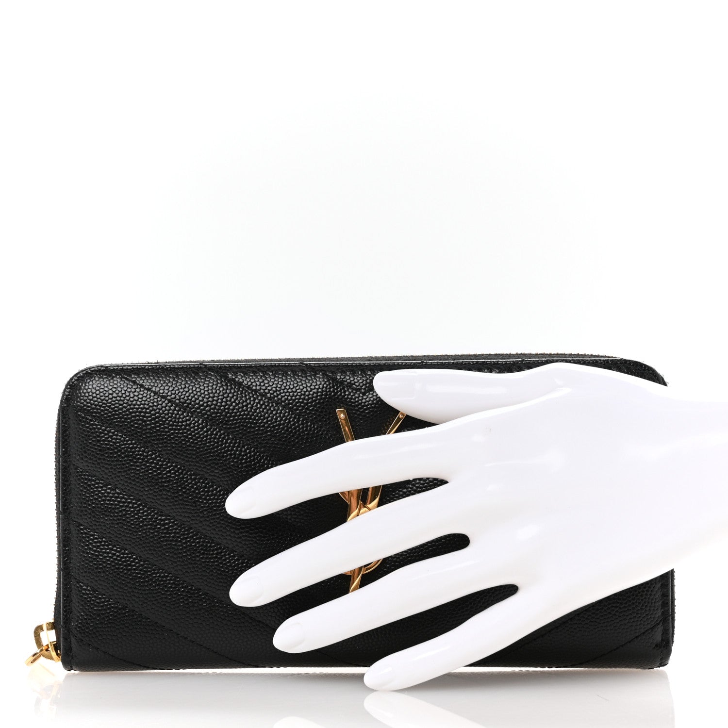 Saint Laurent Grain De Poudre Matelasse Chevron Monogram Zip Around Wallet Black 2 of 11