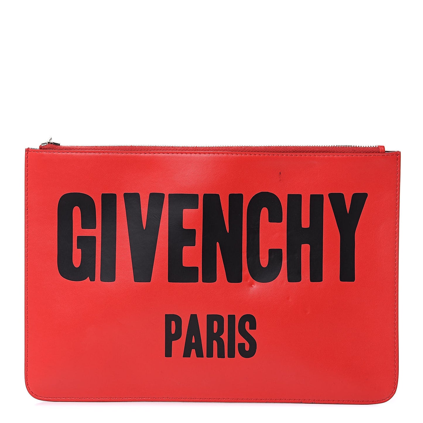 Calfskin Logo Zip Pouch Red