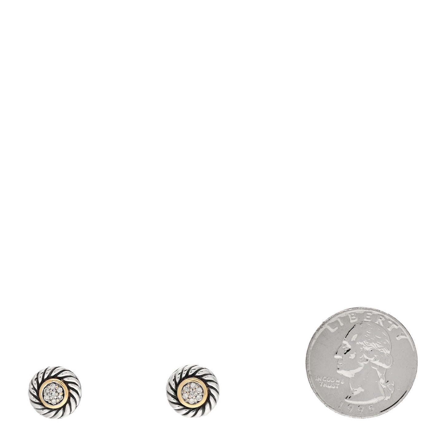 Sterling Silver 18K Yellow Gold Diamond Cookie Cable Earrings