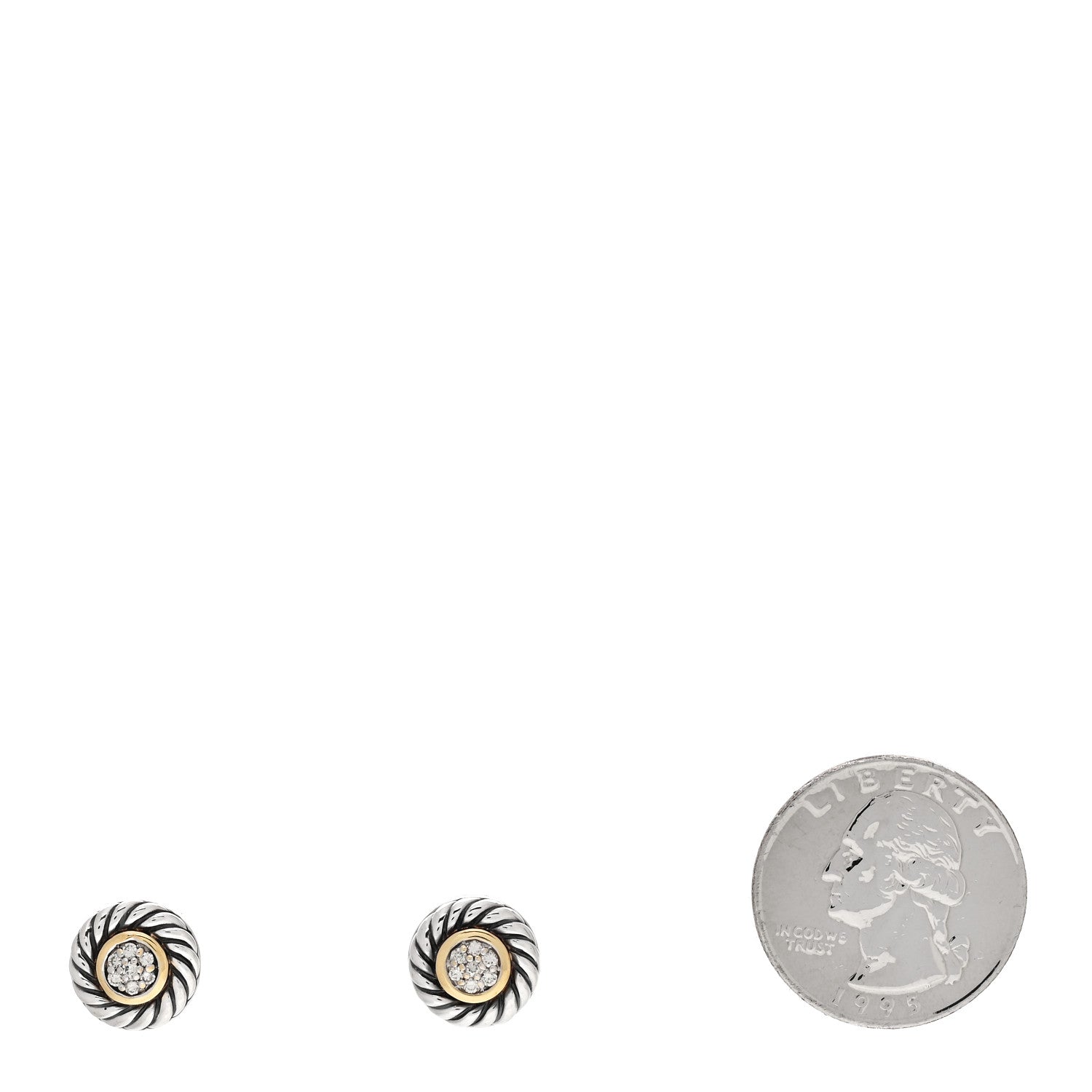 David Yurman Sterling Silver 18K Yellow Gold Diamond Cookie Cable Earrings 2 of 4