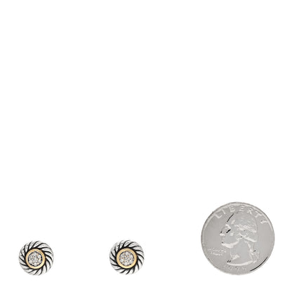 David Yurman Sterling Silver 18K Yellow Gold Diamond Cookie Cable Earrings 2 of 4