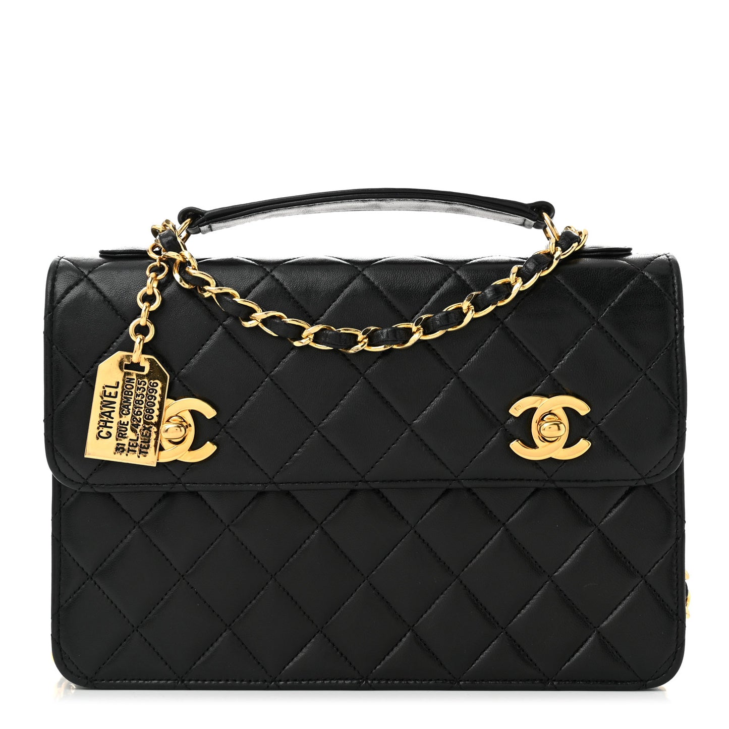 Lambskin Quilted Briefcase Satchel Black
