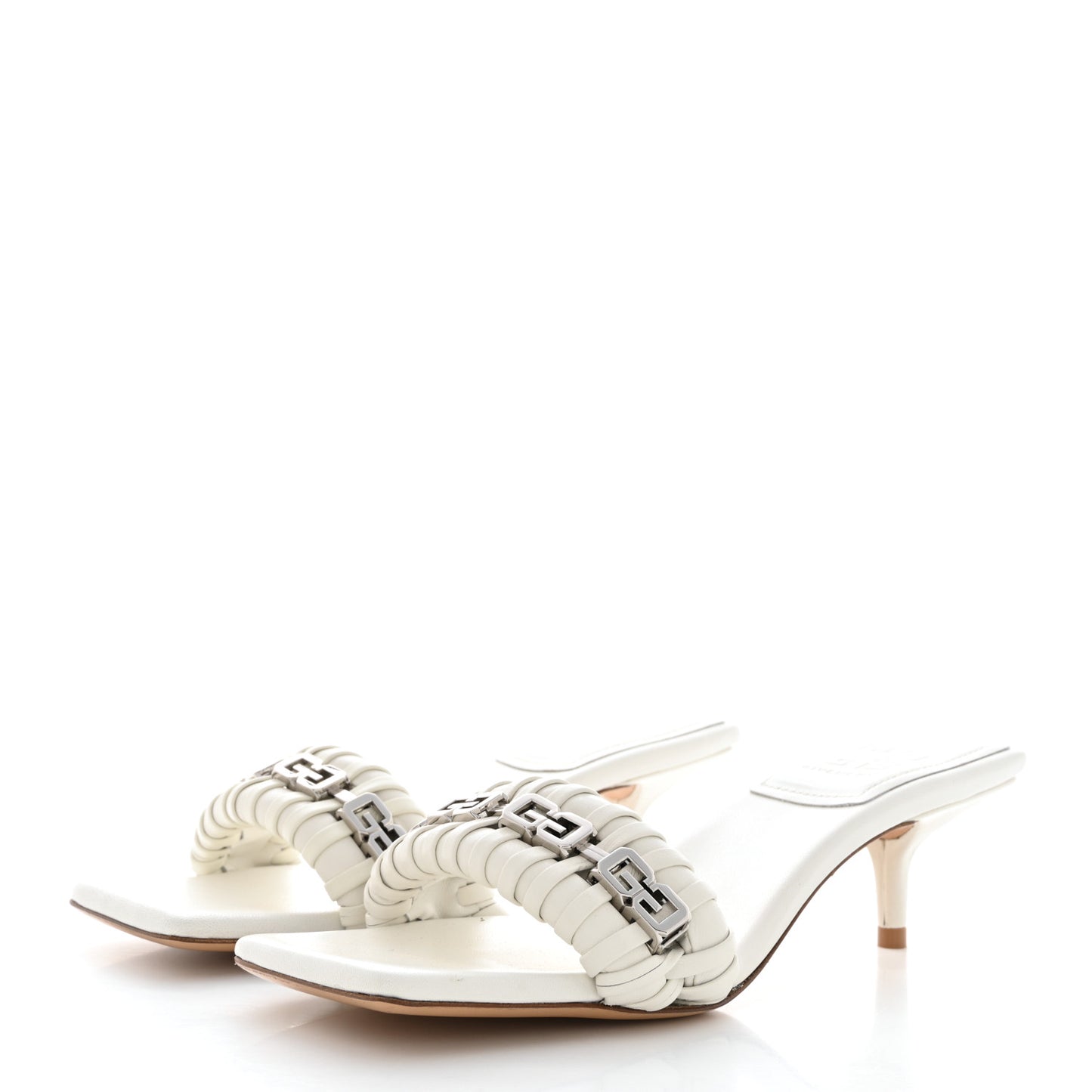 Woven Lambskin G Chain 50mm Kitten Heel Sandals 36.5 Ivory