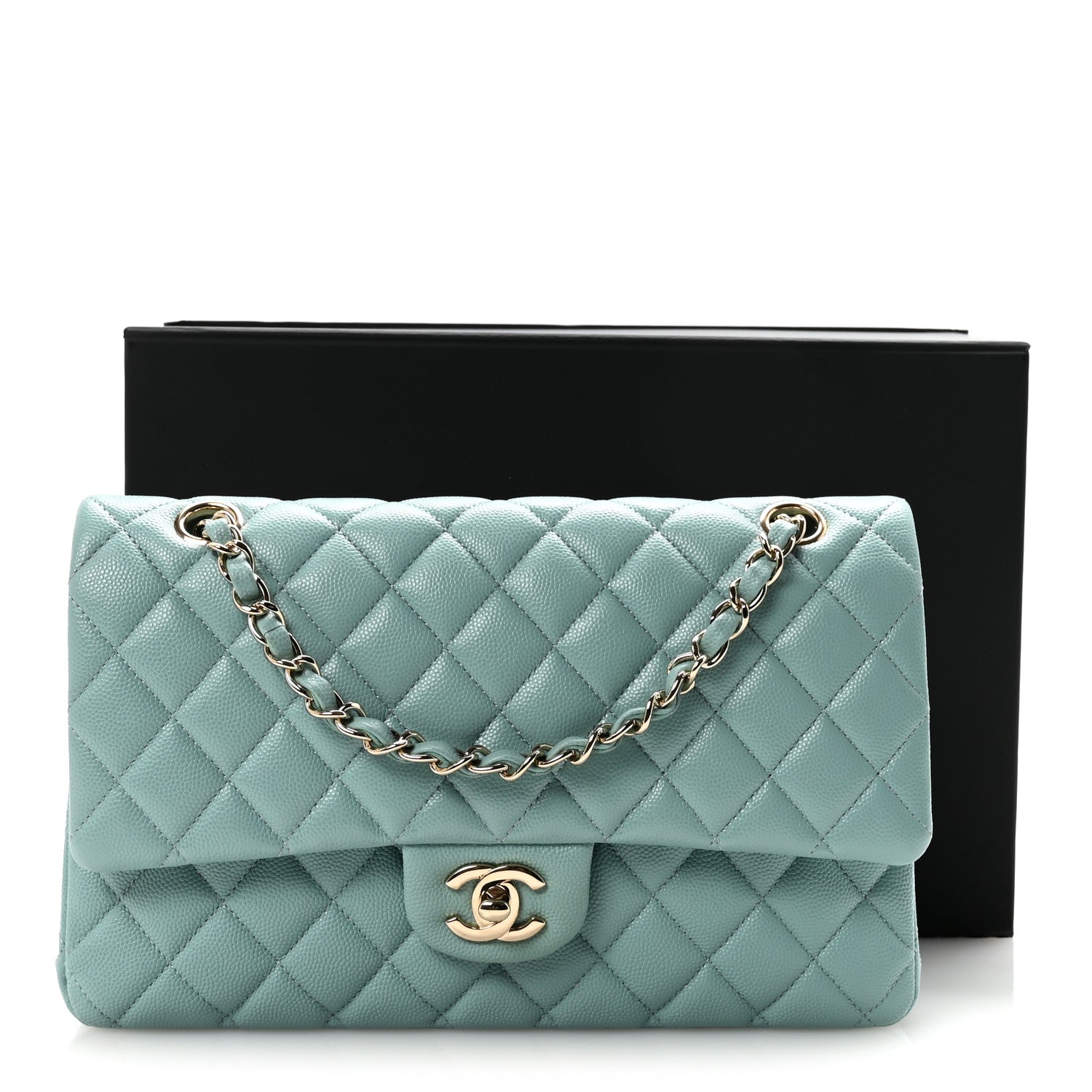 Chanel Caviar Quilted Medium Double Flap Light Blue 11 of 11