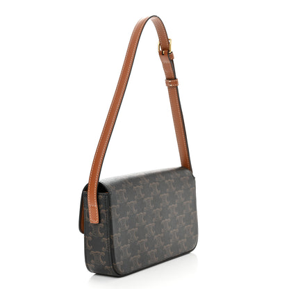 Celine Canvas Calfskin Triomphe Shoulder Bag Tan 3 of 12