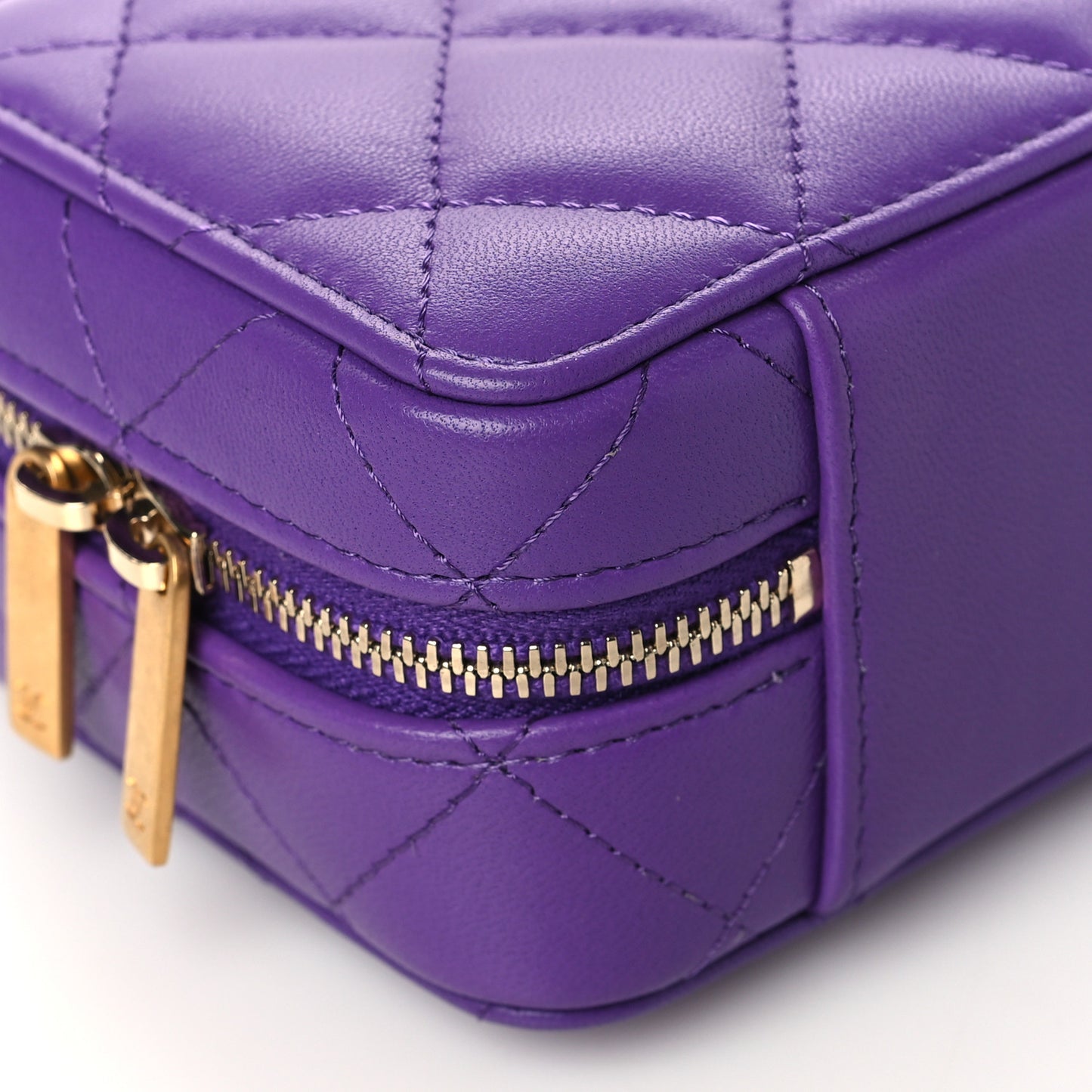 Lambskin Quilted Top Handle Mini Vanity Case Purple